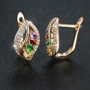 New Glamorous Cubic Zirconia Decor Leaf Design Earrings for Women | for Gift